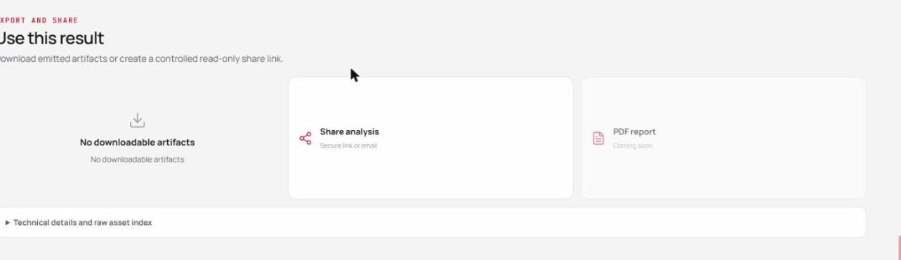MITUS Use this result — Share analysis card and technical asset index