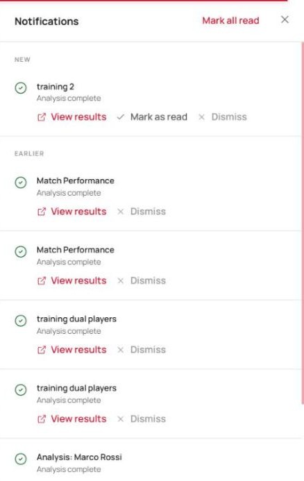 MITUS Notifications — completed analyses and view results actions